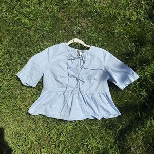 H&M Sky Blue Blouse with Tie Detail